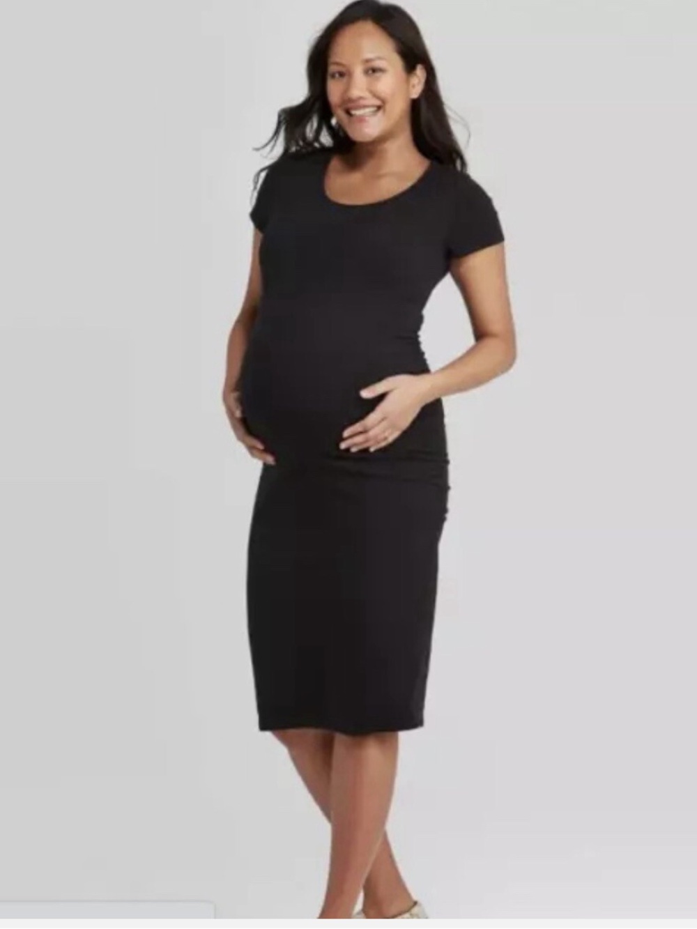 Isabel Maternity by Ingrid & Isabel Black Short Sleeve Midi Dress Pregnancy